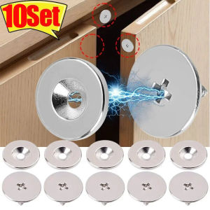 10Sets Magnetic Latch Set Magnetic Cabinet Catch Cupboard Door Fastener Latch Magnet Furniture Pull Round Magnet Screws Kit Home Hardware Accessories