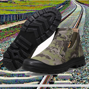 Khaki Canvas Mens Boots Elastic Mouth Safety High Help Martin Boots Breathable Anti-slip Outdoor Climbing Shoes Slip-On Style