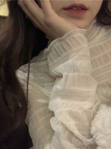 Fashionable French Style Lace Shirt Half High Neck