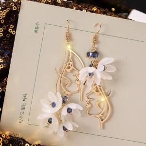 Cross-border Selling Creative White Flower Girl Earrings Asymmetric Crystal Long Tassel Hook Earring Women Fashion Accessories