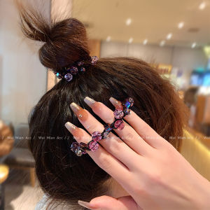 Luxurious Crystal Purple Hair Ties Womens High Elasticity Durable Hair Bands Korean Style Fashionable Hair Accessories