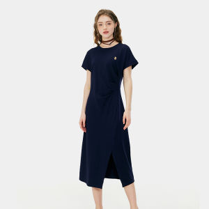 Noisy Teddy25 Summer New Womens Simple Fashion round Neck Short Sleeve Dress Comfortable Slimming A-Line Midi Dress Elegant