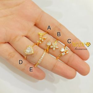 Cincin Wanita Lapis Emas Permata Zircon Aksesoris Perhiasan C19#