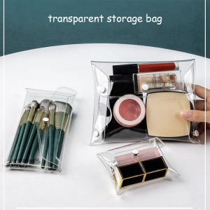 Ins Transparent Button Makeup Brush Bag Convenient PVC Waterproof Travel Multifunctional Lipstick Small Storage Bag