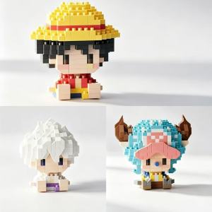 Bandai | Anime Building Blocks Luffy Assembly Parts Straw Hat Pirate Road Wang Fei Model Mini Building Blocks Dolls Toys Gifts