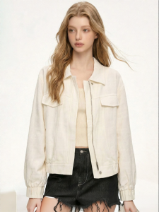 Mandarin Collar Work Jacket Folded Cuffs Autumn