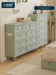 ZIGUAN | Tủ Đặt Cạnh Giường Phong Cách Pháp Cổ 30cm Màu Xanh