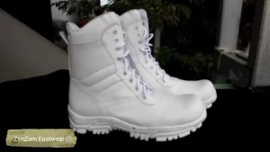 Promo Sepatu Pria Zimzam PDL Polisi Full Putih Sintetis Safety Boots ujung Besi Murah