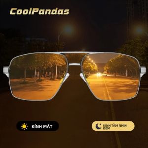 Kính Mát Phân Cực Nhìn Xuyên Đêm Photochromic Ống Kính Màu Vàng UV400 Kính Lái Xe Khung Hợp Kim Thoải Mái Cho Nam Nữ Lái Xe Ô Tô