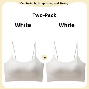 miiow | MiiOW 2025 New Ice Silk Small Strap Vest Women Summer Thin Wrap Chest Pad Bra Fixed Cup Underwear Slim Fit Short Length Striped