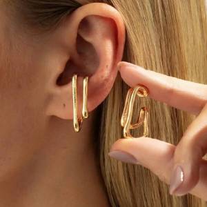 IngeSight.Z 1 Pair Punk Metal Doublelayer Ear Clip Women Trendy No Pierced Geometric Lines Earrings Wrap Ear Cuff Jewelry Party