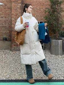 White Duck Down 90% Female Over-knee Quilted Jacket Loose Fit School Style