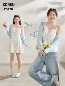 ZHANGDAREN | Đầm Giảm Cân Và Trẻ Hóa Kích Cỡ Lớn Màu Xanh Nhạt Hoa In Knit