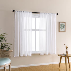 Small Short Sheer Curtains for Kitchen Bedroom Valance Tulle Drapes Embroidered Lace White Voile Curtain Home Decor