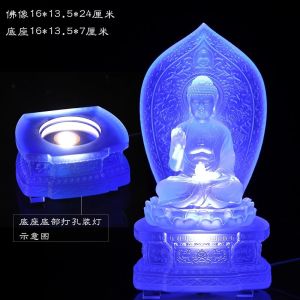 Traditional Chinese Style Blue Gold-Leaf Buddhist Buddha Statue Home Decoration Sacred Object Protective Spirit Household Ornament