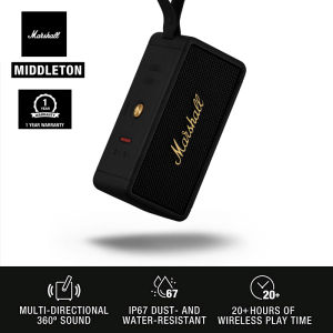 Mar_shall Middleton Bluetooth Speaker with 3D Surround Sound IP67 Waterproof Subwoofer and Long Battery Life
