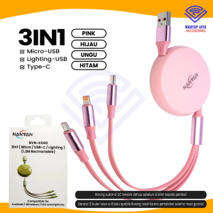 COD - NANVAN NVN-KD60 120W KABEL DATA CHARGER CASAN SUPER FAST CHARGING 3IN1 MICRO USB / TYPE TIPE C / FOR IPHONE RETRACTABLE