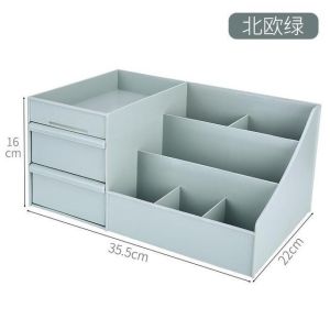 กล่องจัดระเบียบเครื่องสำอางขนาดใหญ่พลาสติกแบบวางบนโต๊ะสำหรับเก็บของในครัวเรือน ชั้นวางเครื่องสำอางป้องกันฝุ่น กล่องเครื่องสำอางแบบพกพา