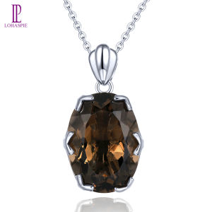 Lohaspie Jewelry Real 11 Carats 925 Sterling Silver Pendant Women Fashion Pendants Natural Smoky Quartz Pendant Brown Gemstone Quartz Pendant For Women Jewelry Birthday Gift