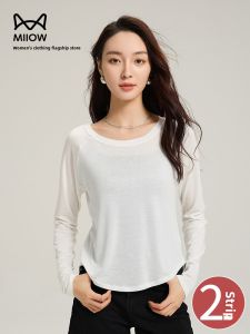 Miiow | Cat Person Round Neck Loose Tencel Cool Base Shirt Women Summer New Slimming Meat Covering Long Sleeve Shoulder Exposure Versatile Top