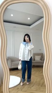 SJM KEMEJA KATUN POPLIN KOMBINASI KERAH BUNGA DENIM PREMIUM OVERSIZED FULL KANCING PREMIUM 4610