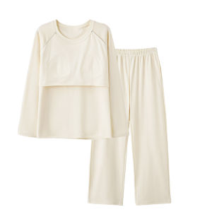 MiiOW | Cotton Padded Bra Sleepwear Set for Women Summer Lightweight Casual Home Wear Long Sleeve Outfit