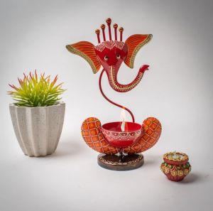 lord ganesha Iron Tealight Candle Holder/vinayagar silai/Handicraft Metal /Candle Holder Stand Showpiece/ Statue /Home Decoration/ Living Room Puja Room Drawing Room Bedroom Office Table Decor & for Gifting Purpose
