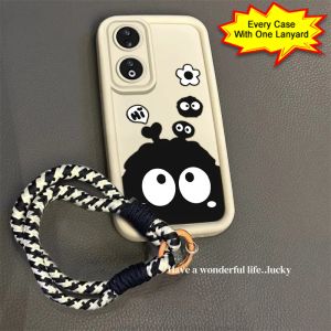 casing hp Vivo Y03 terbaru 2025 kartun Bola batu bara kecil Lanyard Anti -fall Model wanita Sederhana Sastra dan Seni