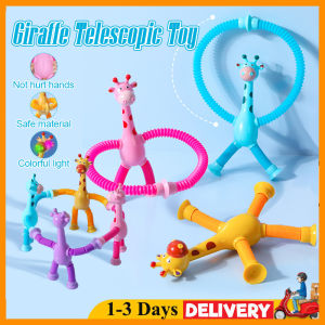 LED Giraffe Pop Tubes Telescopic Suction Cup Giraffe Toy Sensory Playing Early Educational Novelty Cartoon Puzzle Toy Mainan Bayi