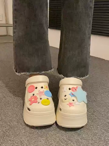 STOMPION Korean Cute Sandals For Women Cartoon Slippers White Clogs For Girls Chunky Sandals