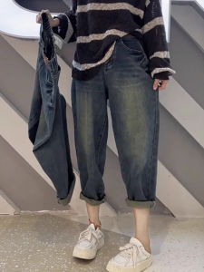 plus Size High Waist Slimming Straight Leg Denim Jeans Womens Autumn New Style Versatile Cover Hip Harlan Pants Retro Style