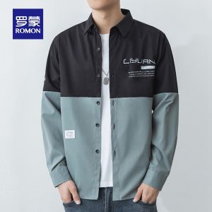 ROMON | Lormen Mens Long Sleeve Casual Shirt Spring Autumn New Fashion Print Handsome Jacket No Iron Loose Shirt Men Polyester Fiber