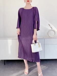 L-1015F One Size (45-75kg) Spring And Summer Sanzhai Pleated Female Dress Loose Plus Size