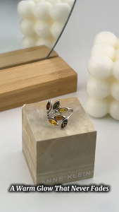 MILLENNE Multifaceted Baltic Amber Branching Leaves Silver Ring with 925 Sterling Silver (MLP-01)