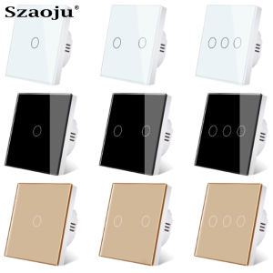 EU Touch Switch LED Crystal Glass Panel Wall Lamp Light Switch 1/2/3 Gang AC100-240V LED Sensor Switches Interruttore