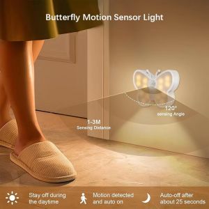 Butterfly Motion Sensor Night Light 3 Lighting Modes Dimmable USB Rechargeable LED Light Magnetic Stick-On for Bedroom Closet