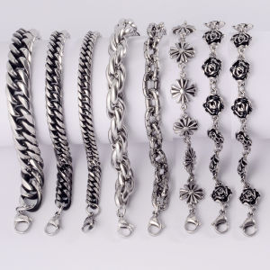 สร้อยข้อมือเหล็กแนววินเทจสำหรับสุภาพบุรุษ 1ชิ้นสร้อยข้อมือฮิปฮอปกะโหลกใส่ได้ทั้งชายและหญิงเครื่องประดับยอดนิยม