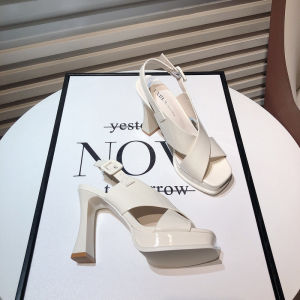 Dép Đế Bệt Chống Thấm Nước Thanh Lịch Có Dây Đeo Chéo Và Thiết Kế Khóa Giày Cổ Điển Phong Cách Hàn Quốc Dành Cho Nữ Có Mũi Hở Và Đế Cao Su