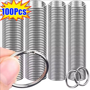 100/20 ชิ้น พวงกุญแจสแตนเลส / พวงกุญแจแยกแบบแบนโลหะ / อุปกรณ์พวงกุญแจแยกแบบกลมสำหรับทำเครื่องประดับ DIY
