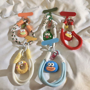 Dopamine Orange Geometric Large Mouth Woven Bracelet Short Phone Case Lanyard Earphone Pendant Clip Universal High End Portable Wristband Keychain