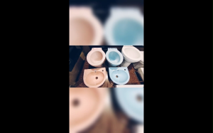 Colorful Water closet / Pail flush Toilet and Corner wall hung lavatory / Bathroom fixtures for kids & Adults