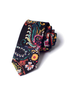 Romguest | Black Paisley Vintage Print Cotton Tie