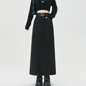 Thickened Woolen Suit Skirt Womens Autumn Winter New High Waist Large Size Slimming Slit Straight Long Wrap around Skirt