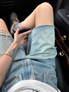 QIANCHANGNAAI | American Vintage Frayed Denim Shorts Wide Leg High Waist Slim Fit