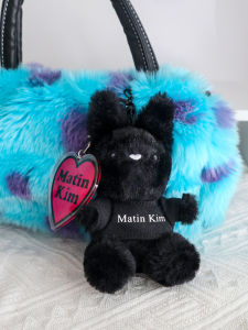 K-style Black Heart Rabbit Cell Phone Bag Belt Pendant Cute Stuffed Little Doll Keychain