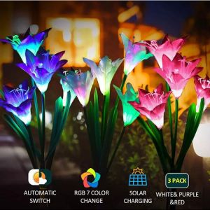 \ud83c\udf39 Readystock + FREE Shipping \ud83c\udf39 Waterproof 7 Color Changing Solar Lily Lights Outdoor Garden Lights Bigger LED Lily Flowers for Garden Solar for Garden Villa Park Street Decor Patio Yard Pathway Decoration