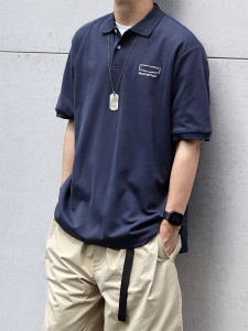 Sigbreak Japanese Style Spring/Summer Cityboy Minimalist Pure Color Polo Shirt Loose Embroider Retro Short Sleeve Mens T-shirt Fashion