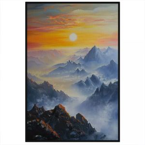 Tranh mặt trời mọc trên núi phong cảnh bình minh núi non hùng vĩ.Tranh treo tường dán tường phong thủy.CGI-908