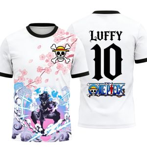 Bandai | 2026 Summer One Piece Retro 3D Print T-Shirt Luffy Cherry Blossom Skull Logo Quick Dry Sport Tee for Anime Fans Adults Kids