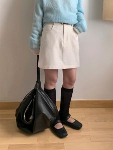 High Waist A-Line Mini Skirt Slimming Spring New Korean Style Versatile Anti-Light Short Skirt Pure Color Versatile Pocket Design